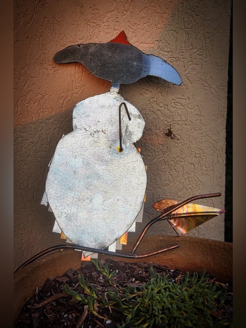 Metal Owl Garden Art – For Parts / As Is – Colorful Scrap Metal Bird Sculpture - Picture 5 of 6